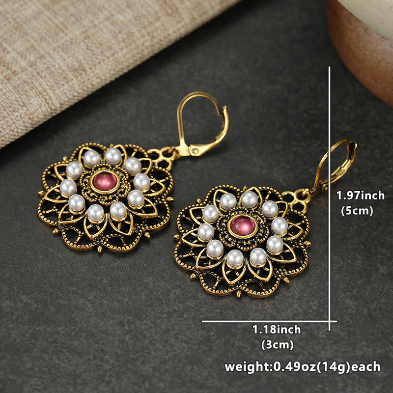 Women's Vintage Floral Hook Dangle Earrings with Imitation Pearl, Wedding Gift